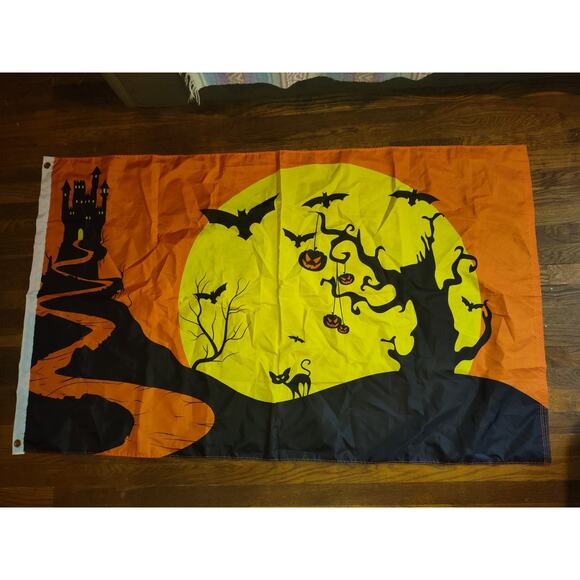 3x5 Happy Halloween Bats Pumpkins 100D Woven Poly Nylon 3'x5' Flag Banner - Picture 2 of 5